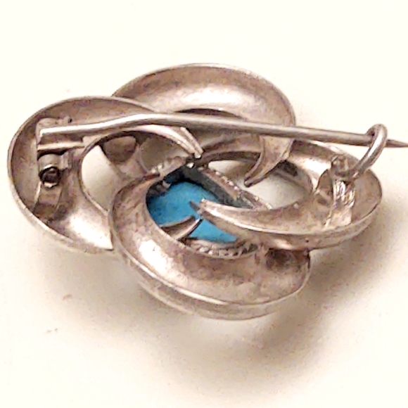 Vintage Native American Sterling Silver Turquoise Brooch - Picture 6 of 6